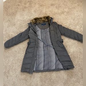 Cole Haan Trench Puffer Jacket with Fur Hoodie Size M